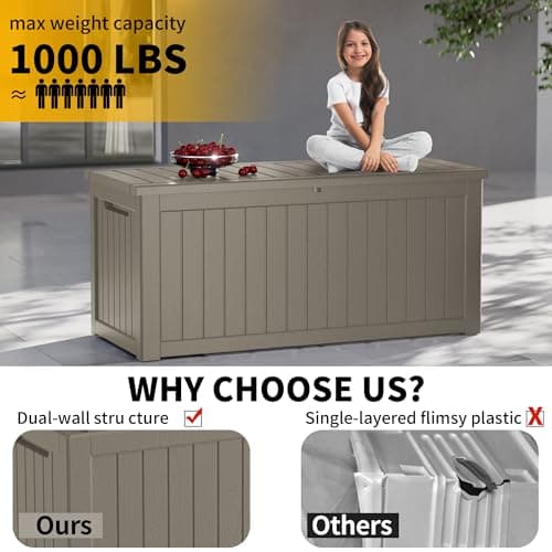 230 Gallon Lockable Resin Deck Box, Waterproof Outdoor Storage Box for Patio Furniture, Garden Tools, Pool Accessories, UV-Resistant Outside Delivery Brown