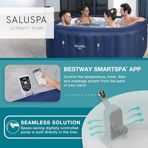 Bestway SaluSpa Hawaii Smart AirJet Inflatable Hot Tub Square Portable 4 to 6 Person Spa with 140 AirJets, App Control and EnergySense Cover, Blue