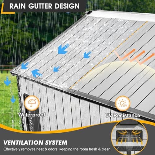 8 x 10 FT Resin Outdoor Storage Shed, All-Weather Plastic Garden Shed with Floor, Lockable Doors & Windows