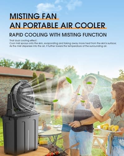 Ausic Portable Misting Fan - 9L Bucket, 10-inch Outdoor Fans for Patios/Camping/Beach/Golf etc., 20000mAh USB Rechargeable Battery Powered Floor Water Cooling Fan, 3 Strong Winds, 3 Spray Mister