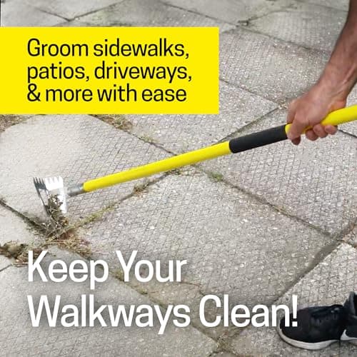 Spear Head Hoe Garden Tool - Long Handle Hoe with 59" Fiberglass Handle, 2 Cushioned Grips, & Stainless Steel Blade with Sharpened Edges & Rake - Multipurpose Garden Tool for Weeding & More (Yellow)