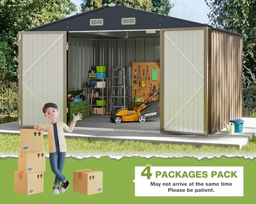 Greesum Outdoor Storage Shed 10 x 8 ft. Utility Tool Shed Metal Storage Garden Shed with Door & Lock for Patio Storage, Brown