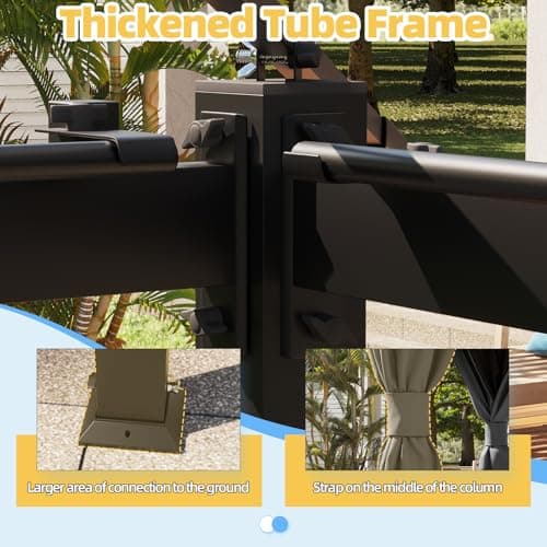 YOLENY Outdoor 10'x13' Grey Patio Gazebo, Metal Frame Canopy with Double Roofs, Heavy Duty Pavilion with Curtains and Nettings for Deck, Lawn and Backyard