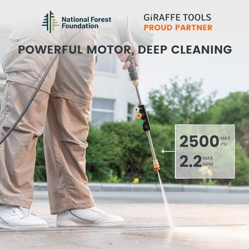 Giraffe Tools Grandfalls Pressure Washer G20 Pro, 2500 PSI 2.2 GPM, Wall Mounted Power Washer with 65FT Hose Reel, Ultra-Soft Pressure Hoses, 4 Nozzles for Floor/Cars/Fences/Patios, Dark Silver