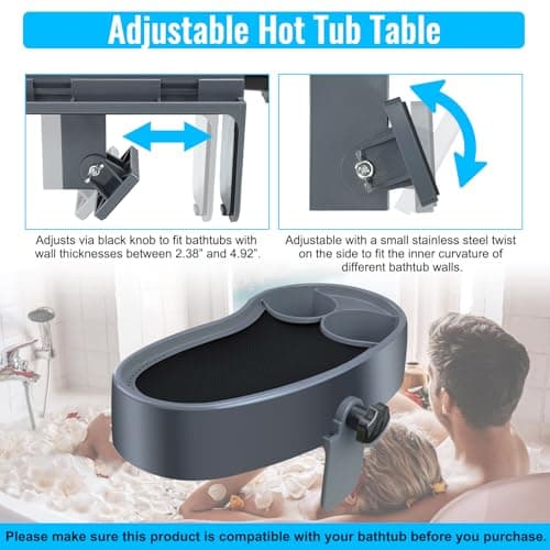 Larger Surface Adjustable Hot Tub Tray, 15.8" × 7.9" Hot Tub Cup Holder with Two Drink Holders, Floor Standing Bathtubs Tray with Wall Thickness of 2.38"- 4.92", Non-Slip Drainage Bathtub Storage