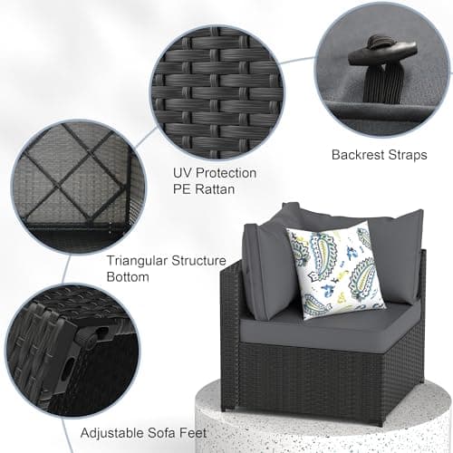 Patio Furniture Set with Fire Pit Table, 6PCS Outdoor Conversation Sets Waterproof Rattan Sectional Sofa with 4” Thickened Cushion Modular Wicker Patio Furniture Set with Glass Top Table (Grey)