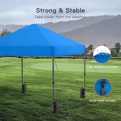 Amada 10x10ft 1-Person Setup Pop Up Canopy Tent - Easy Outdoor Sun Shade for Events, Parties, Camping, Gazebo with Wheel Cover Bag, Beach Tent with 3-Speed Adjustable Height,Blue