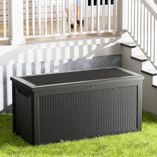 260 Gallon Lockable Resin Deck Box, Waterproof Outdoor Storage Box for Patio Furniture, Garden Tools, Pool Accessories, UV-Resistant Outside Delivery Black