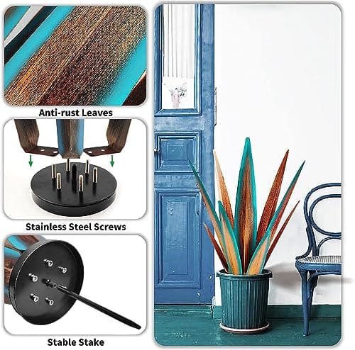 Large Tequila Rustic Sculpture, Agave Plants for Outdoor Patio, Home Decor Hand Painted Metal Garden Statue, Lawn Ornaments Yard Stakes (Blue - L)