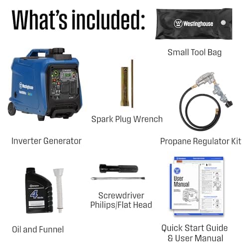 Westinghouse 4000 Peak Watt Super Quiet Dual Fuel Portable Inverter Generator, Wheel & Handle Kit, Gas & Propane Powered, RV Ready, CO Sensor, Parallel Capable