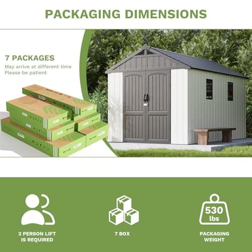 Patiowell 8x12 FT Outdoor Storage Shed, Plastic Shed Resin Garden Shed with Floor & Window & Lockable Door for Patio Furniture, Backyard Tools, Bicycles & Lawnmower, Beige