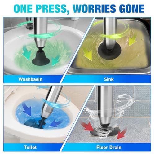 High Pressure Toilet Plunger, Air Drain Blaster Gun with Visual Barometer and Stainless Steel Plungers, Powerful Drain Clog Remover Tool for Sink, Toilet, Floor Drain - Heavy Duty Toilet Plungers