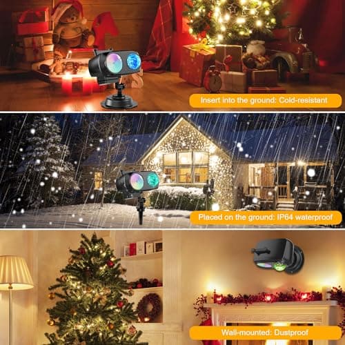 8-Pattern Christmas Projector Lights Outdoor 2-in-1, Holiday Projector Lights Outdoor 26 Effects (Projection Card + 3D Ocean Wave) with Timer, Christmas Decorations Lighting for Outside Party Decor