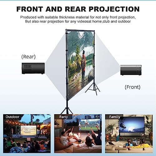 150"-Projector-Screen-with-Stand,HUANYINGBJB Outdoor Projection Screen, Portable 16:9 4K HD Rear Front Movie Screen with Carry Bag for Theater Backyard Movie Night,Cinema School, Churches, Parties