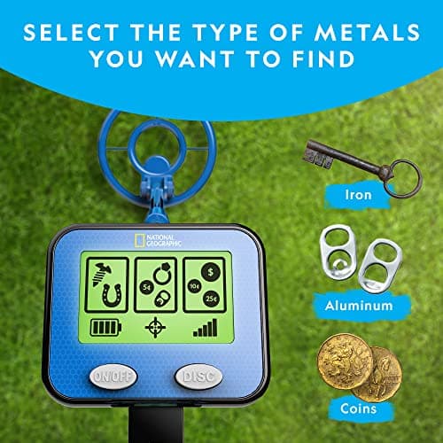 NATIONAL GEOGRAPHIC Metal Detector for Kids - 7.4" Waterproof Metal Detector Coil, Lightweight Gold Detector with Pinpoint Function & LCD Display, Beach Metal Detector (Amazon Exclusive)