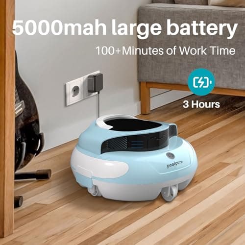 PoolPure Aquaguard SE II Cordless Robotic Pool Cleaner with 5000mah Big Battery, Extend Service Life. Ideal Pool Vacuum Robot for Above-Ground Pool (Blue)