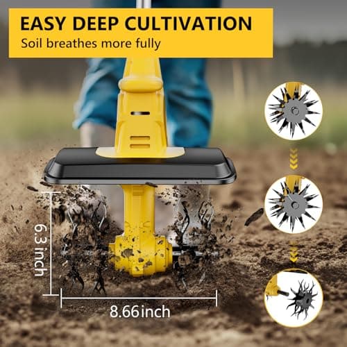 21V Cordless Tiller Cultivator, 360 Max RPM Cordless Electric Garden Tiller with 2 * 3.0 Ah Battery & Fast Charger, 9.06" Tilling Width, 6.3" Depth, Portable Rotary Tiller for Lawn Soil Cultivation