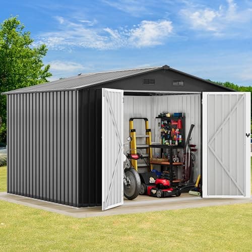 DWVO 10x8ft Metal Outdoor Storage Shed, Waterproof Tool Shed Heavy-Duty Storage Unit with Lockable Door and Vents, Ideal for Bicycles, Tools, Lawnmowers, Backyards, Patios, Lawns - Dark Gray