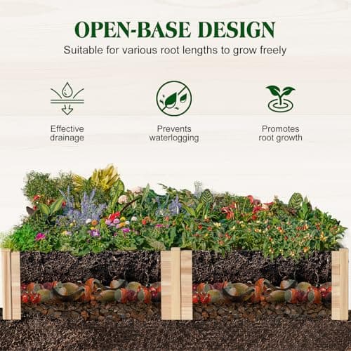8x4 Ft Wood Raised Garden Bed, Durable 15 Inch Depth Planter Box for Vegetables, Herbs, and Flowers, Ideal for Outdoor Gardening with Open Base