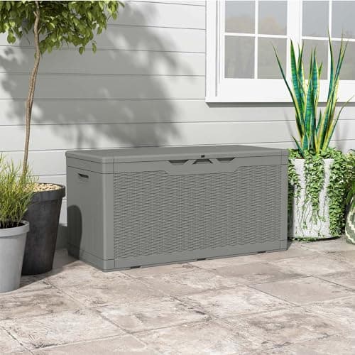 Patiowell 100 Gallon Resin Deck Box, Waterproof Large Outdoor Storage Box for Patio Furniture and Garden Tools, Grey