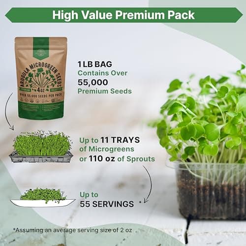 Organo Republic Arugula Sprouting & Microgreens Seeds - 55,000 Non-GMO Heirloom Seeds, Sprouts in 4 oz Resealable Bag for Planting & Growing Microgreens in Soil, Coconut Coir, Aeroponic & Hydroponic