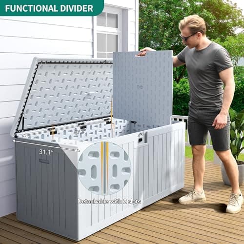 YITAHOME 230 Gallon Double-Wall Deck Box with Divider & Side Handles, Outdoor Large Storage for Patio Furniture Cushions, Garden Pool Accessories, Water Resistant & Lockable