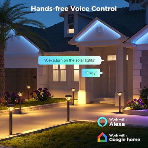 XMCOSY+ Smart Solar Lights Outdoor with Motion Sensor, 150LM APP Control RGBCW Color Changing Solar Garden Lights for Yard Pathway Landscape, Compatible with Alexa, Waterproof, 6 Pack