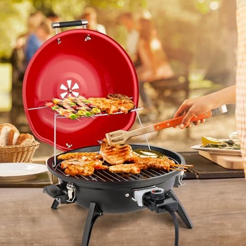 ROVSUN Tabletop Electric Grill with Temperature Control, Double Layer Design, 304 stainless, Portable Removable -Perfect Small Stove for Indoor and Outdoor BBQ, 1600W, Red
