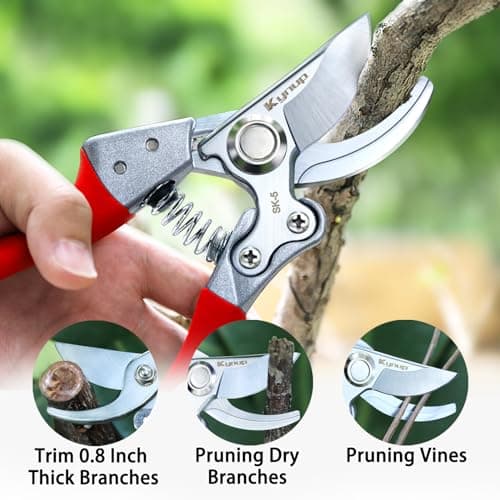 Kynup Pruning Shears, Gardening Pruners Scissors, Professional Bypass Hand Shears Heavy Duty, Pruners for Gardening, Garden Clippers, Hedge Shears, Garden Tools(Red)