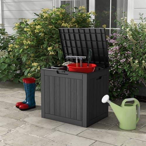 Deck Box, Waterproof Weatherproof and UV Resistant Resin Storage Bin with Lockable Lid, Ideal for, Outdoor, Patio Furniture Cushions, Pool Supplies, Garden Tools (31 Gallon, Black)