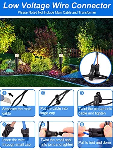 5W Low Voltage Landscape Pathway Lights with Connectors 12V Outdoor Landscape Lighting LED Bollard Path Lights Wired IP65 Waterproof Warm White Walkway Lights for Garden Yard Lawn (12Pack)