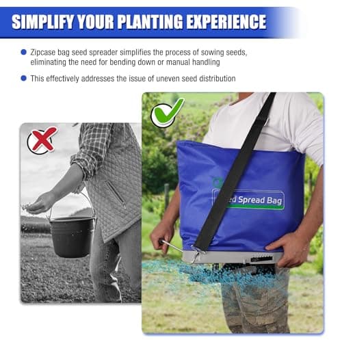 Zipcase 25lb Bag Seed Spreader with Waterproof Bag, Rare Baffle and Accurate Gears, Handheld Grass Seed Spreaders for Lawns, Blue