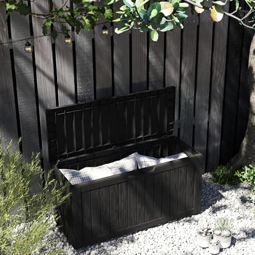 80 Gallon Lockable Resin Deck Box with Wheels, Waterproof & UV-Resistant Outdoor Storage Box for Outdoor Cushion Storage, Tools Storage and Delivery, Black