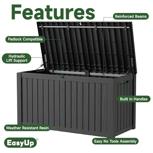 150 Gallon Outdoor Storage Box, Resin Waterproof UV-Resistant Deck Box with Hydraulic Lid Support, Reinforced Stability for Patio, Garden, and Poolside, Striped Black