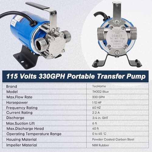 Garden Pump With Hose, 115V 1/10HP 330GPH Mini Electric Water Transfer Pump Waterbed Drain Pump, With Suction Hose Kit.