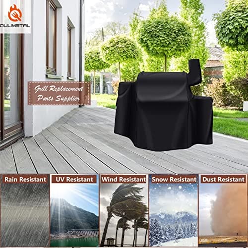 QuliMetal Grill Cover for Green Mountain Daniel Boone Prime WiFi Grills and Green Mountain Grill Ledge Model, Full Length GMG Daniel Boone Smoker Cover, 600D Fabric, Black