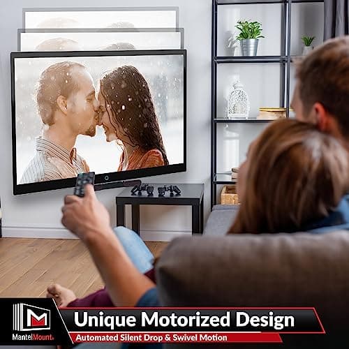 MantelMount MM815 Motorized Remote Control Pull Down TV Mount with Automated Swivel | Above Fireplace Mount for TVs 45"-90" Up to 115 lbs | RF Remote Control & Favorite Memory Positions