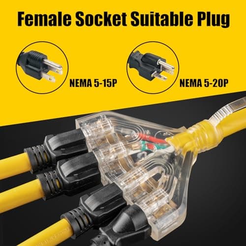 30 Amp to 110 Outdoor Generator Adapter Power Cord, 4 Prong Locking 30 Amp to 15 Amp Generator Adapter, NEMA L14-30P Male to 4X 5-20R T-Blade Female with Dust Protection Caps, 1.5FT