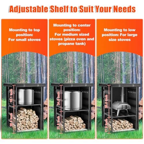 Storage Station 4.5ft for Solo Stove Yukon, Bonfire, Ranger and other Fire Pit Stove, Firewood Storage Cabinet with Waterproof Cover, Adjustable Firewood Rack for logs and Fire Pit Accessories