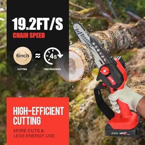 Mini Chainsaw Cordless, 6 Inch Portable Electric Chainsaw, One-Hand Handheld Small Chain Saw for Cutting Wood Trimming and Woodworking- Mini Chain Saw Battery Powered with 2 Batteries