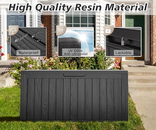 NUNU LAB 72 Gallon Outdoor Storage Box,Deck Box Resin Large Sturdy, Backyard Outside Storage Box Waterproof with Double Wall Panels,Package Delivery Box,Garden Box,Outdoor Hose Storage Bin,Tool Box