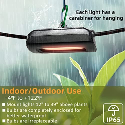 Owleye 12FT Outdoor Grow Lights LED String Plant Light, IP65 Waterproof, Full Spectrum, 120V, ETL Listed, 33.89 umol/s, Linkable Grow Light for Greenhouse & Outdoor Garden & Raised Bed (3-Bulbs)