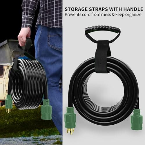 50 FT 30 Amp Generator Extension Cord 4 Prong, Heavy Duty NEMA L14-30P to NEMA L14-30R, 125/250V 7500W, Green 10 Gauge STW Twist Locking House Power Cord, 50 Feet Generator Cable