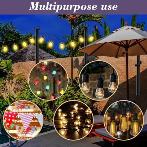 4 Pack String Light Poles,5Ft Metal Poles for Outdoor String Lights,Outdoor Light Poles with Post,Poles/Stand for Outside,Patio,Deck,Backyard,Garden Wedding,Party