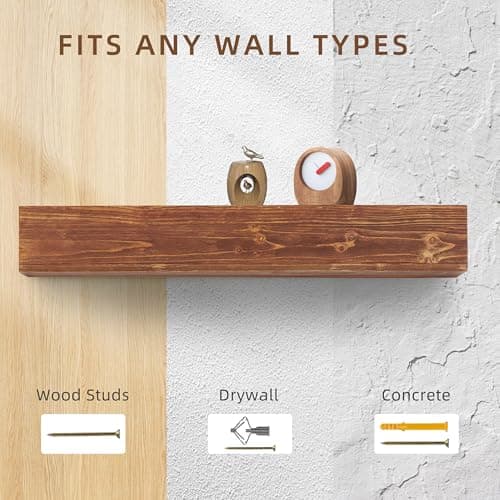 60" Rustic Wood Fireplace Mantel | Wall-Mounted & Floating Shelf for Home Decor