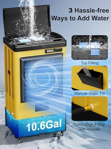 4800 CFM Swamp Cooler Air Conditioner, 41" Evaporative Air Cooler with 10.6 Gal Water Tank, 3 Speeds, 120°Oscillation, 3 Ice Packs, Outdoor Air Conditioner for Garage, Patio, Yard, Factory