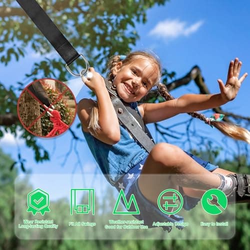 Tree Swing Hanging Straps Kit Holds 2000 lbs,5ft Extra Long Straps Strap with Safer Lock Snap Carabiner Hooks Perfect for Tree Swing & Hammocks, Carry Pouch Easy Fast Installation (5 ft)