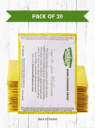 American Meadows Wildflower Seed Packets Feed The Bees'' Party Favors (Pack of 20) - Pollinator Wildflower Seed Mix to Attract Hummingbirds, Bees, and Butterflies, Party Favor for Any Occasion