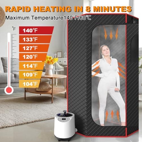 Portable Sauna Box, Steam Sauna for Home with 3L Steamer, Remote Control, Folding Chair and Mat, Personal Sauna Tent for Wellness & Relaxation, 15 Levels, Red