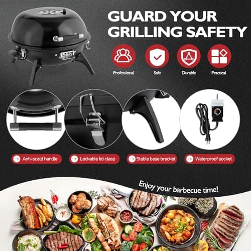 Outvita Indoor/Outdoor Electric Grill, 1600W Portable Removable Stand Grill with Double Layer Design for Countertops, BBQ, Patio & Backyard (Black)